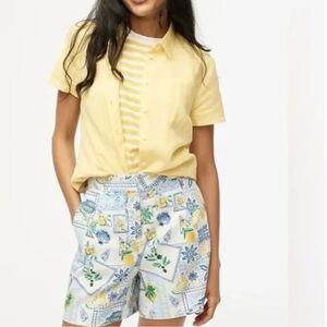 NWT J.Crew Factory Printed Elastic-Back Linen-Blend Pleated Short Size 2